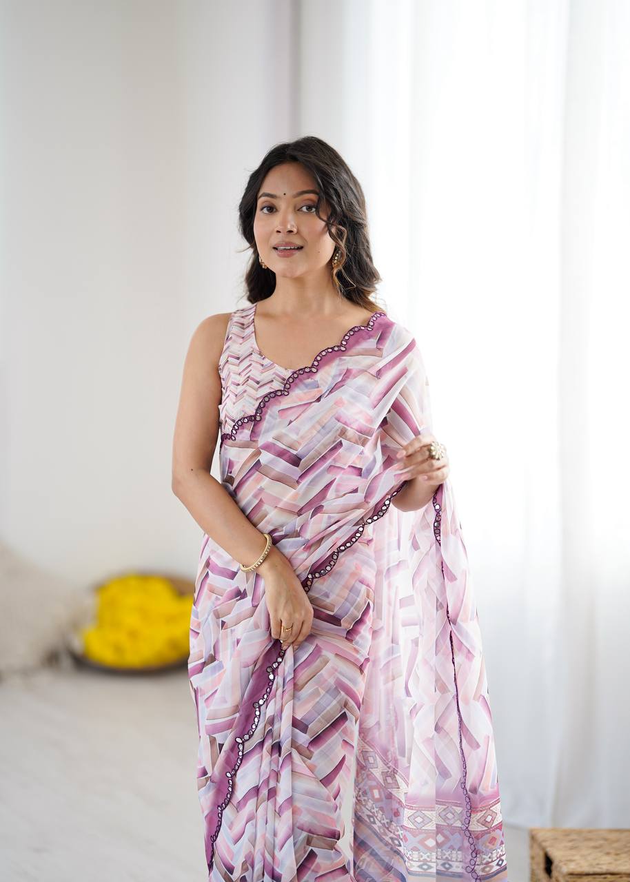 Mirror Glow Georgette Silk Saree