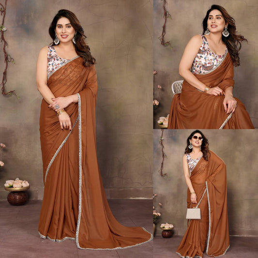 SilkGlam Solid Mirror Border Saree