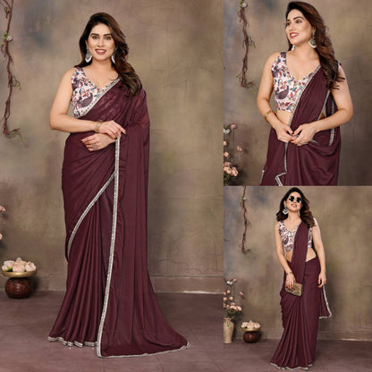 SilkGlam Solid Mirror Border Saree