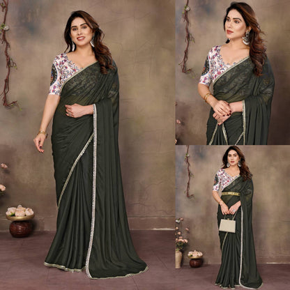 SilkGlam Solid Mirror Border Saree