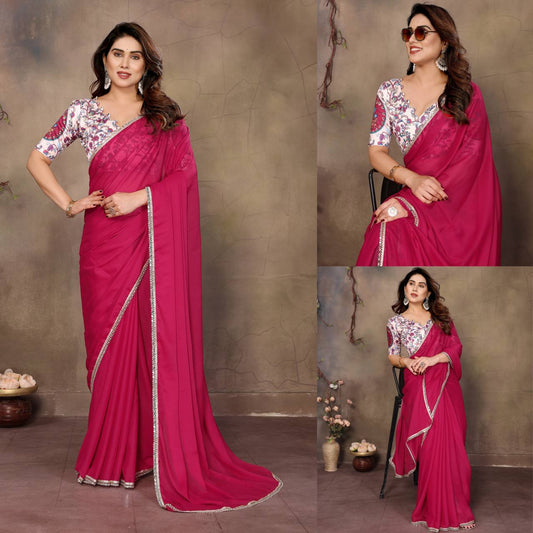 SilkGlam Solid Mirror Border Saree