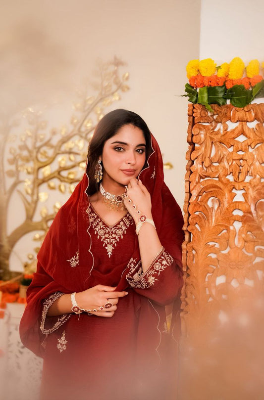 Premium Designer Kurta Pant Set with Embroidered Dupatta