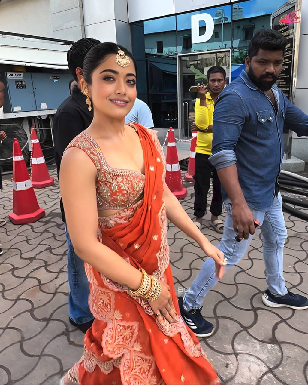 Bollywood Style Orange Designer Saree With Embroidered Broder