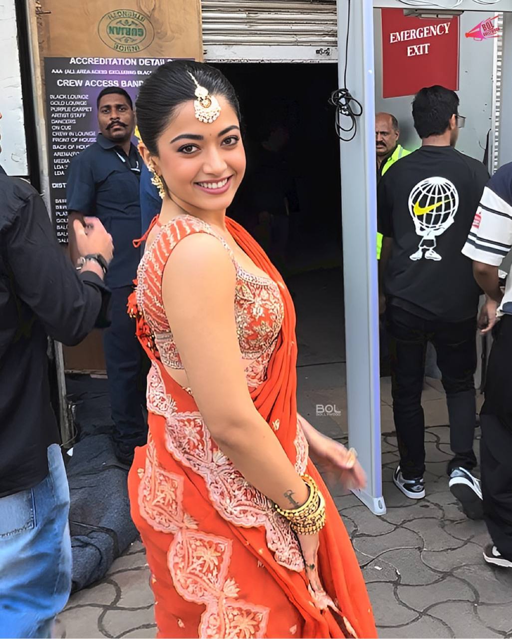 Bollywood Style Orange Designer Saree With Embroidered Broder