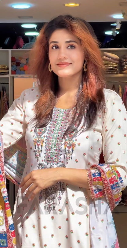 Exclusive Mirror Work Maslin Kurti Set