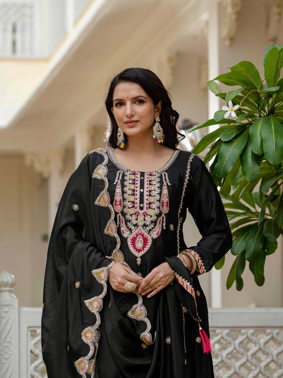 Designer Embroidery Sequence Work Silk Kurti Set