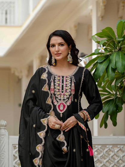 Designer Embroidery Sequence Work Silk Kurti Set