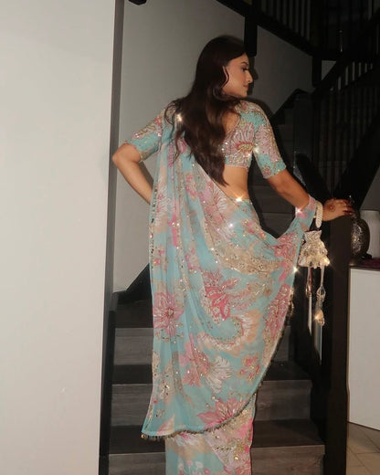 Premium Blue Tabby Silk Saree
