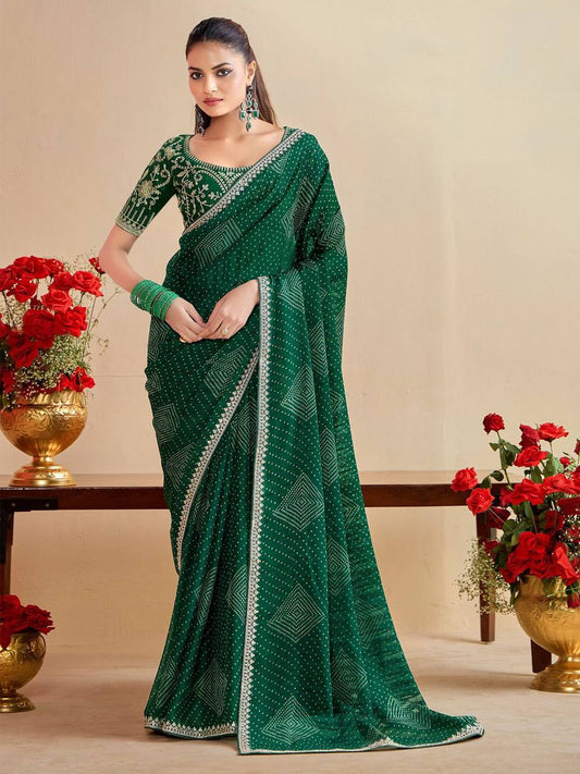 New Moss Chiffon Silk Bandhani Saree,