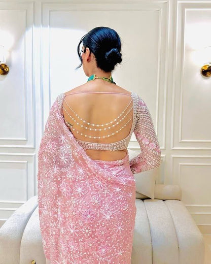 Embrace tradition modern Pink Butterfly Net Saree