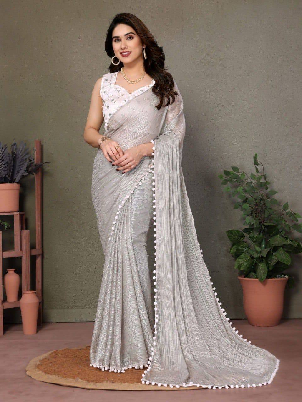 Banglori Elegance Pompom Border Saree