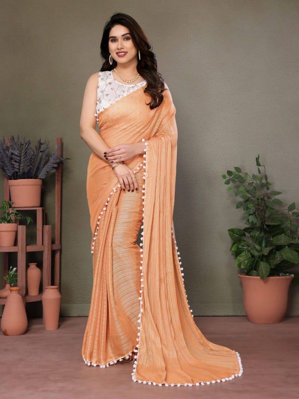 Banglori Elegance Pompom Border Saree