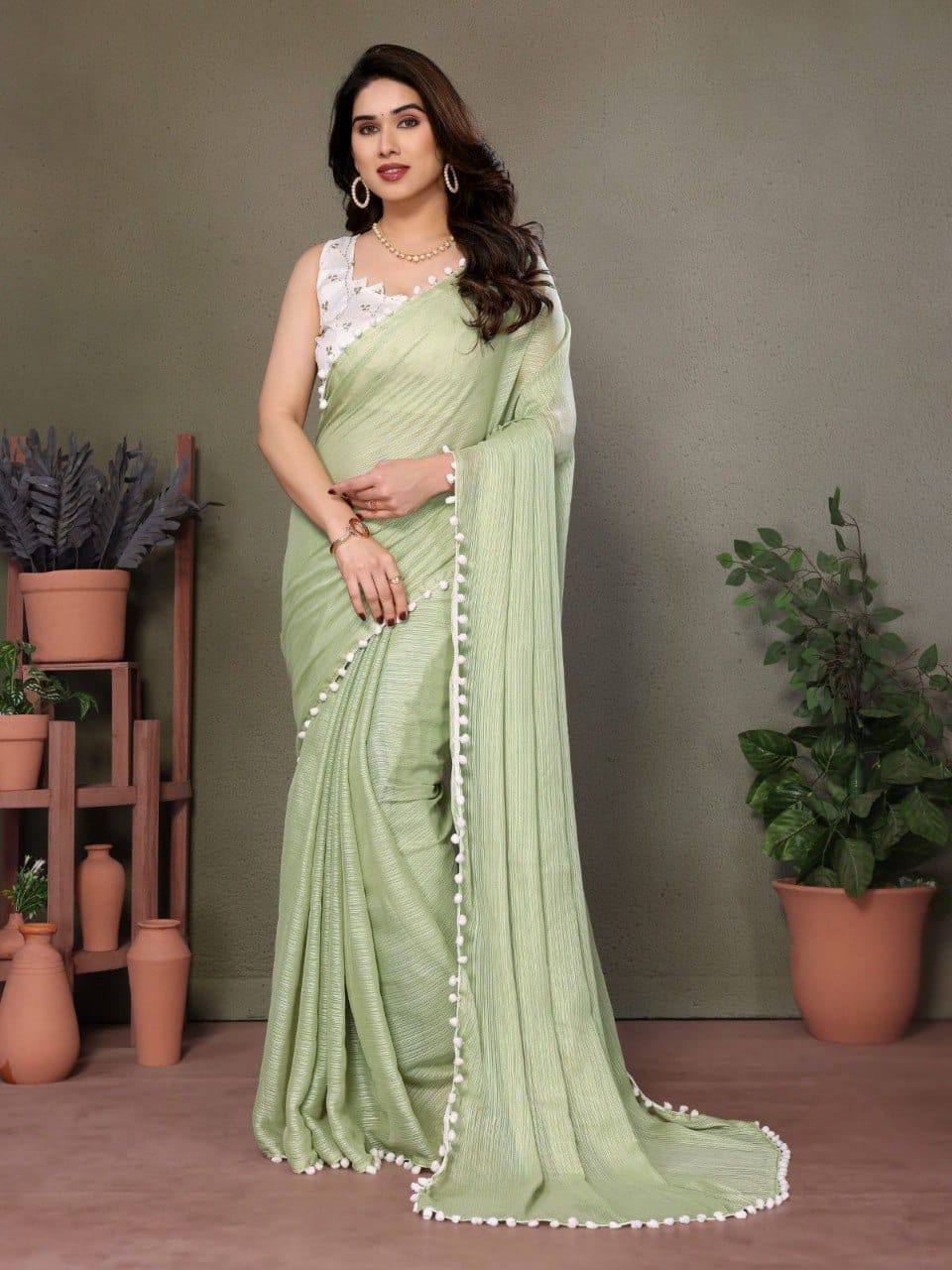 Banglori Elegance Pompom Border Saree