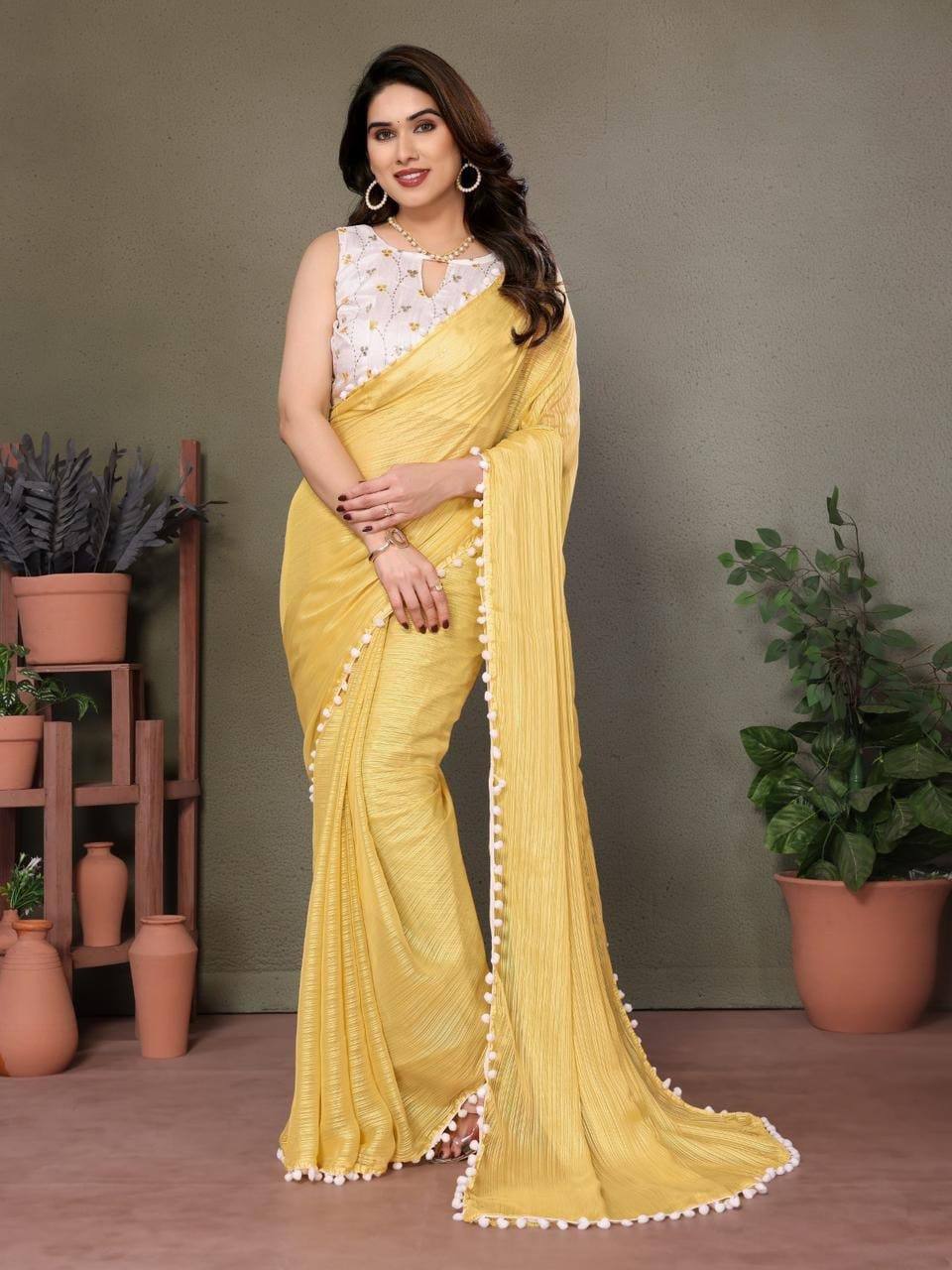 Banglori Elegance Pompom Border Saree
