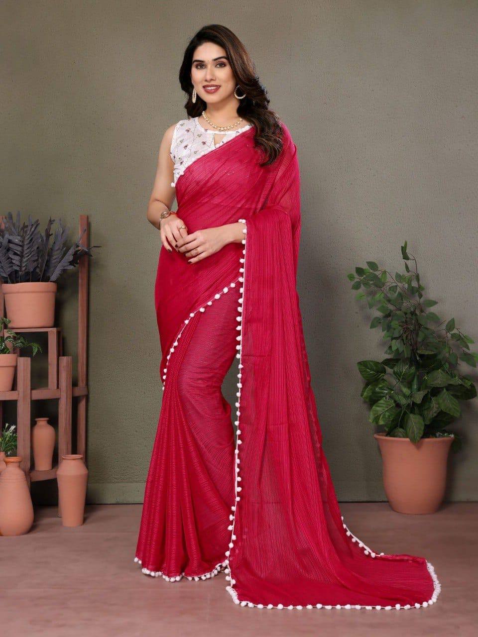Banglori Elegance Pompom Border Saree