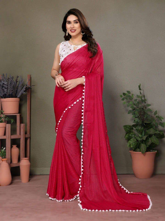 Banglori Elegance Pompom Border Saree