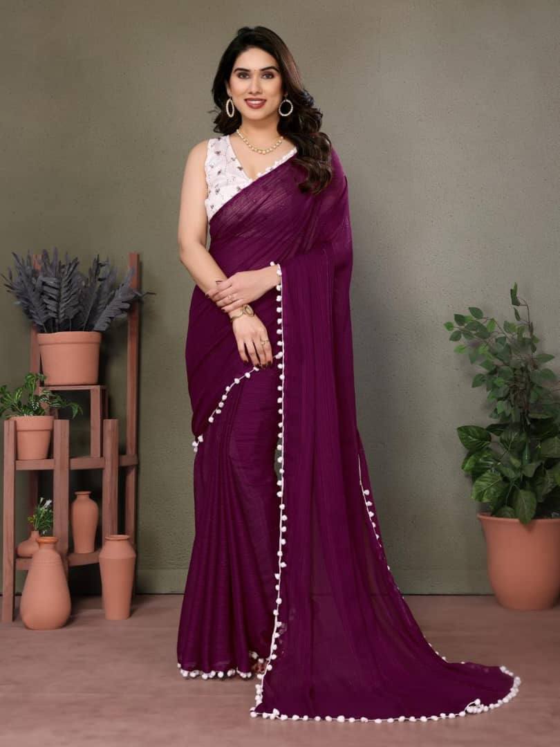 Banglori Elegance Pompom Border Saree