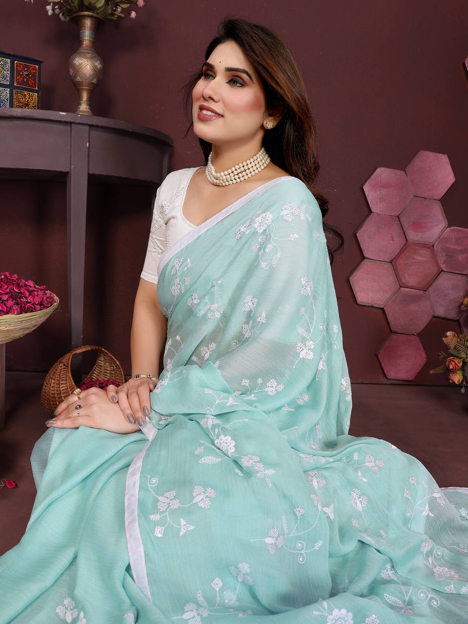 ChiffonCharm Embroidered Silk Saree