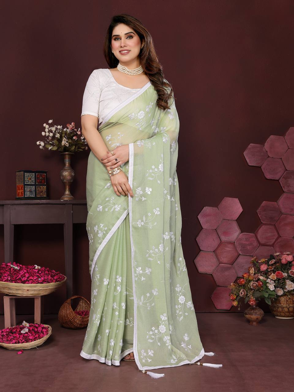 ChiffonCharm Embroidered Silk Saree
