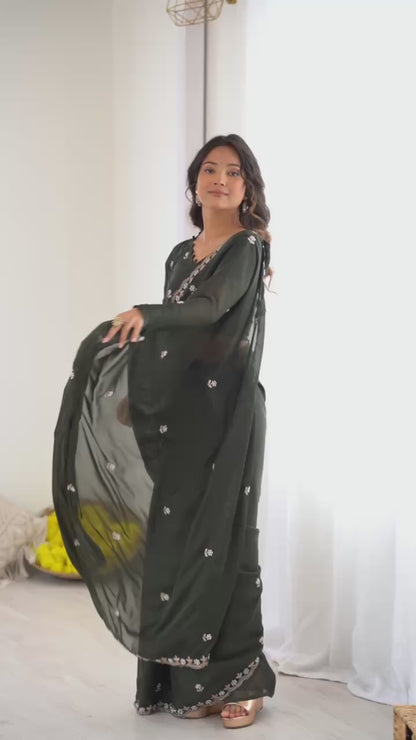 Georgette Silk Saree with Embroidery & Moti Work