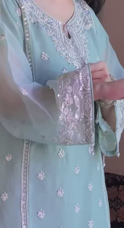 Royal Sequence Embroidery Work Faux Georgette Kurti Set