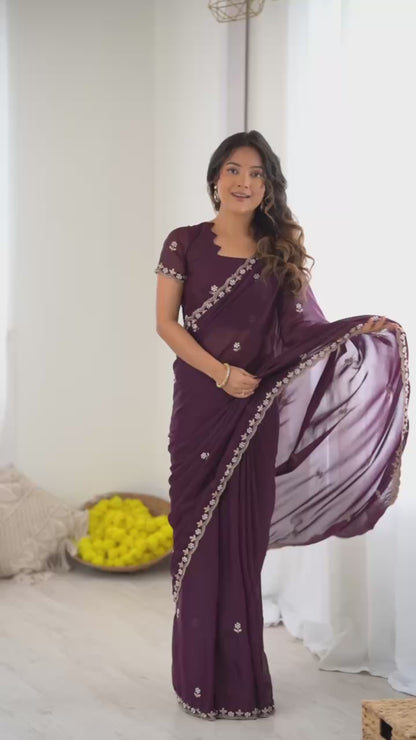 Georgette Silk Saree with Embroidery & Moti Work