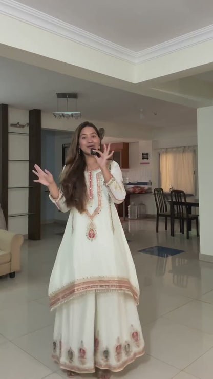 Festive Silk Sequence Embroidery Work Kurti Set