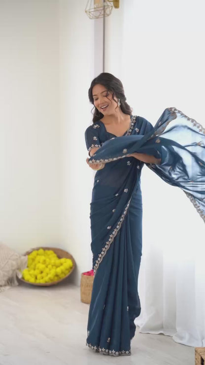 Georgette Silk Saree with Embroidery & Moti Work