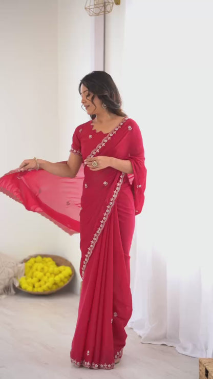 Georgette Silk Saree with Embroidery & Moti Work